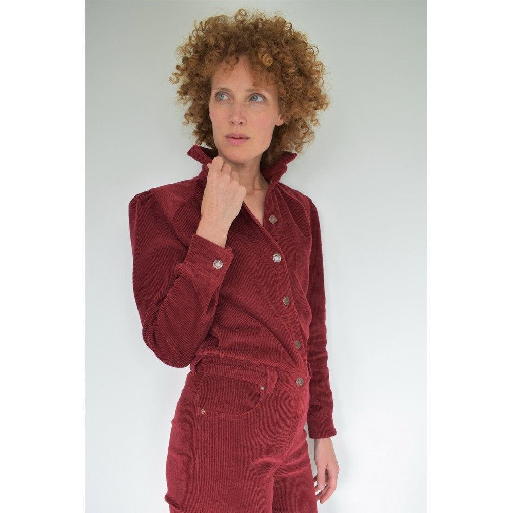 Red Washed Stretch Cotton Corduroy , Dressmaking fabric, Stretch